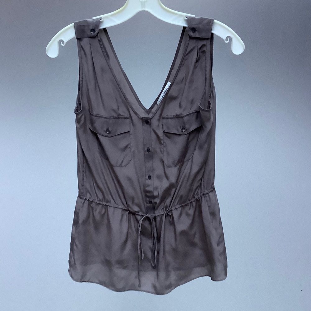 Petite Sleeveless Silk Safari-Style Top